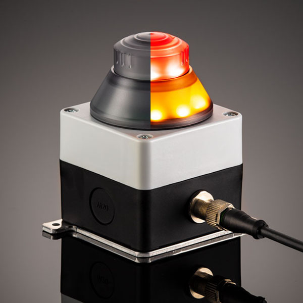 In the picture you can see an emergency stop that is inactive on the left and active on the right.