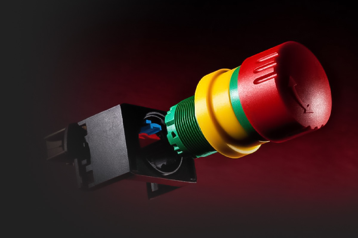 This picture shows a self-monitoring emergency stop button.