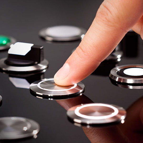 The picture shows Rontron RJ stainless steel pushbuttons.