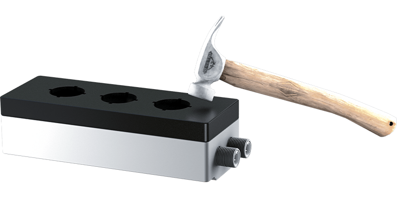 In the picture you can see a plastic housing from the Proboxx and a hammer.