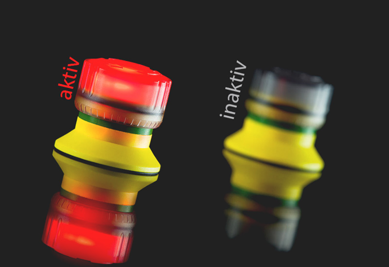 This picture shows an active and an inactive emergency stop button.